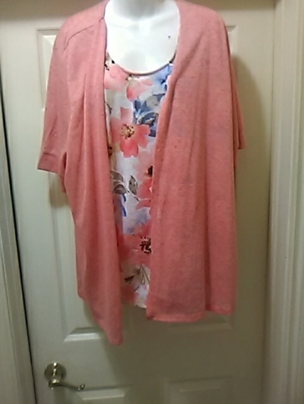 💲1⃣▶▶Women's Pink Floral Layered Camisole and Open Cardigan Set